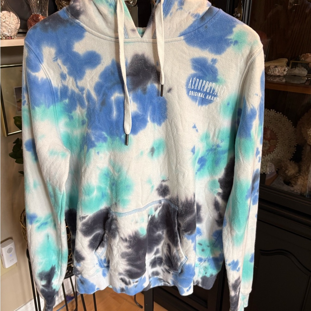 Aeropostale Blue and White Tie-Dye Sweatshirt